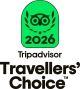 Grünes Abzeichen mit einem Eulenküken-Symbol, umgeben von Blättern, und der Zahl "2026" darunter, begleitet von der Angabe "Tripadvisor Travellers' Choice"